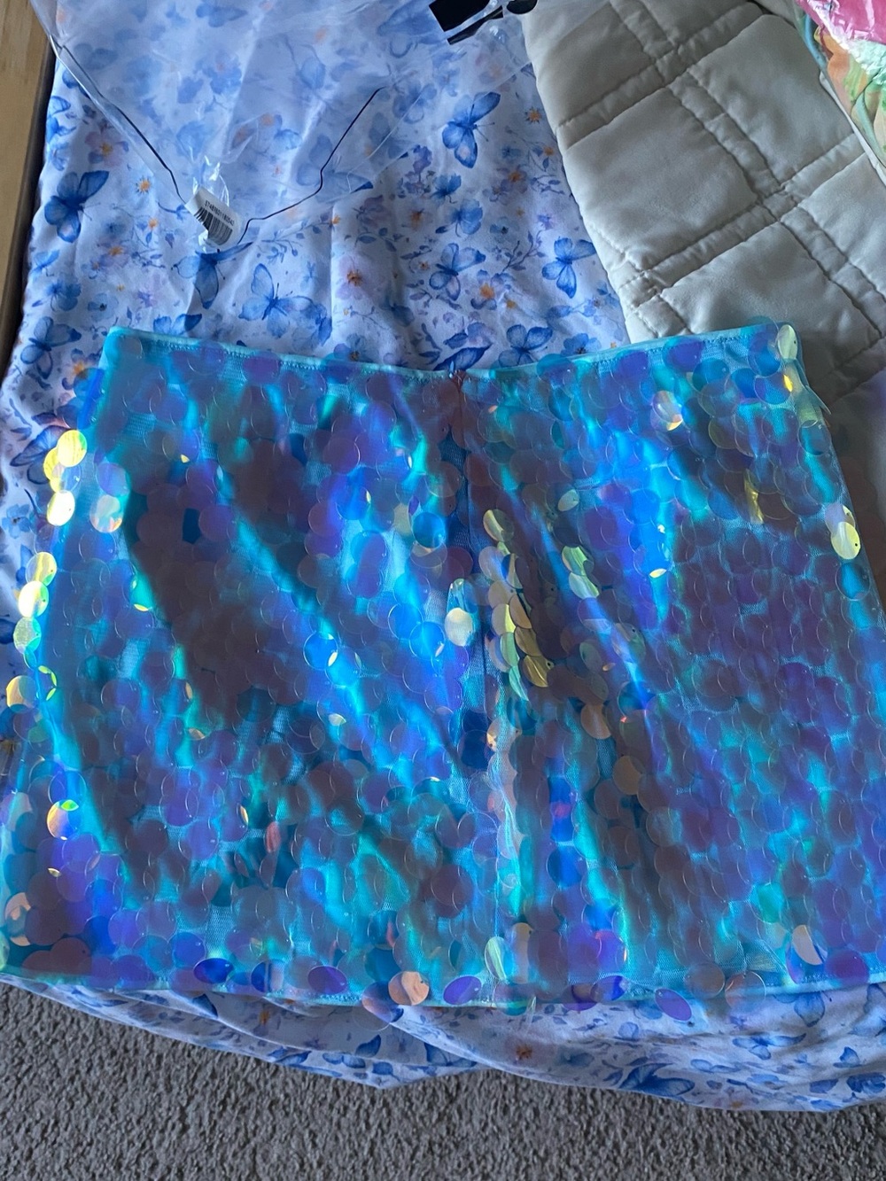 Rare and sold out Iridescent Blue Sequin Mini Skirt